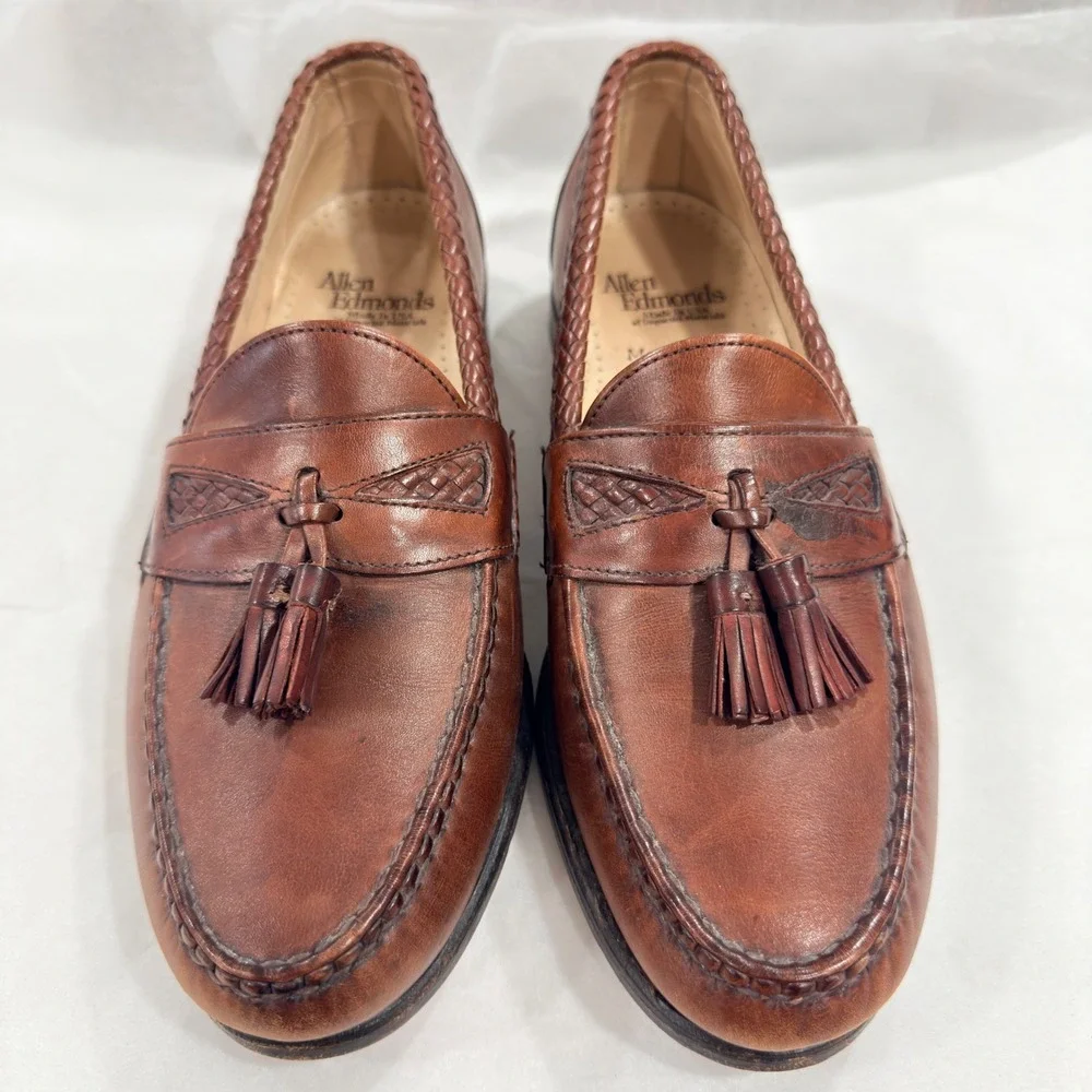 Allen Edmonds Maxfield Loafer 9D Brown Leather Woven Tassel Preppy Academia